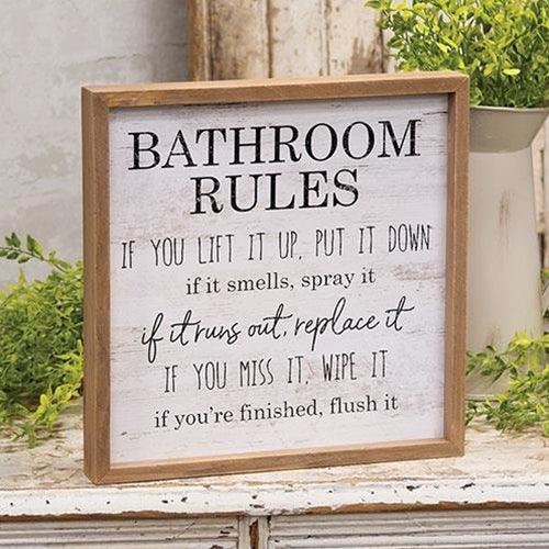 Bathroom Rules Distressed Look Framed Sign - The Fox Decor