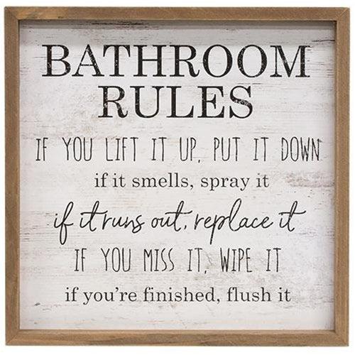 Bathroom Rules Distressed Look Framed Sign - The Fox Decor