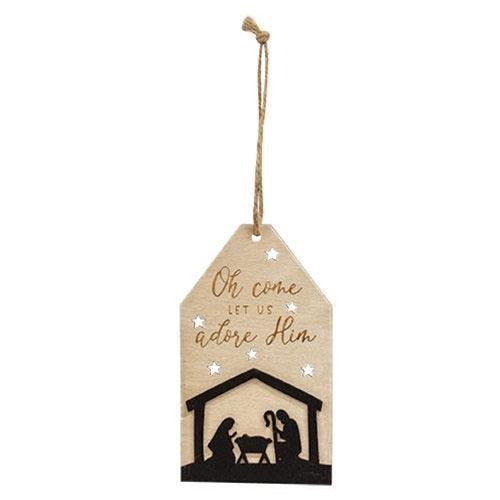 Let Us Adore Him Silhouette Wooden Tag Ornament 2 Asstd - The Fox Decor