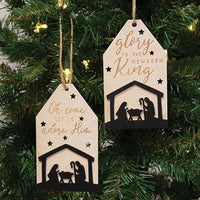 Let Us Adore Him Silhouette Wooden Tag Ornament 2 Asstd - The Fox Decor