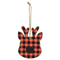 Red & Black Buffalo Check Reindeer Head Ornament - The Fox Decor