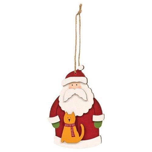 Santa With Cat Wooden Ornament - The Fox Decor