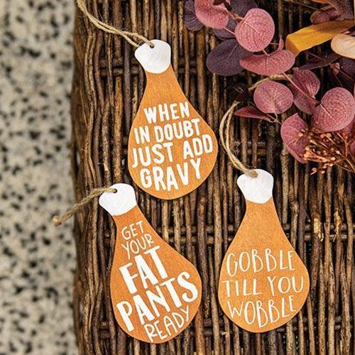 Gobble Til You Wobble Turkey Leg Ornament 3 Asstd - The Fox Decor