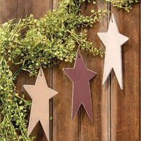 3 Set Distressed Burgundy Cream and Ivory Primitive Star Ornaments - The Fox Decor