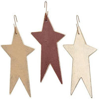 3 Set Distressed Burgundy Cream and Ivory Primitive Star Ornaments - The Fox Decor