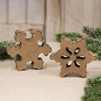 Antiqued Wooden Chunky Snowflake 2 Asstd - The Fox Decor