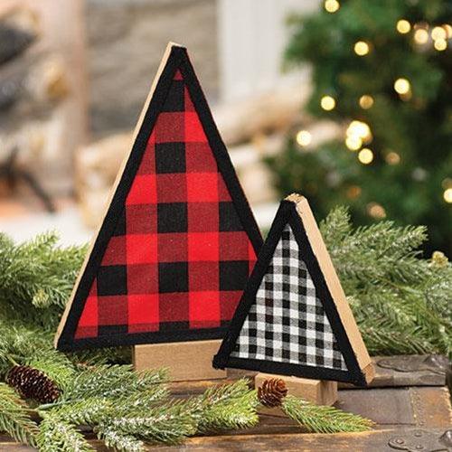 2 Set Buffalo Check Felt & Wood Trees - The Fox Decor