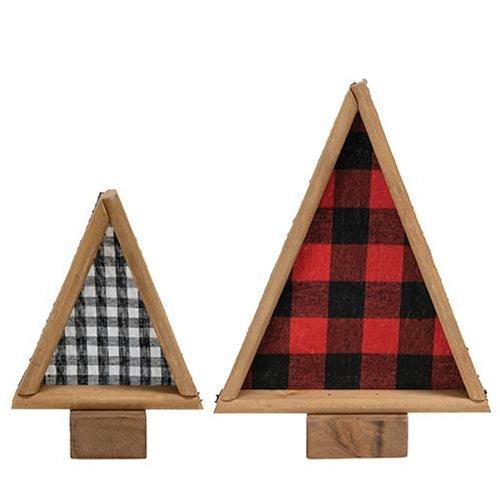 2 Set Buffalo Check Felt & Wood Trees - The Fox Decor
