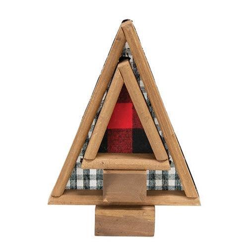 2 Set Black & Red Buffalo Check Fabric & Wood Trees - The Fox Decor