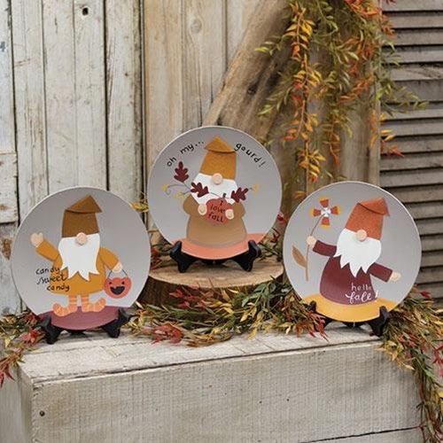 Hello Fall Gnome Plate 3 Asstd - The Fox Decor