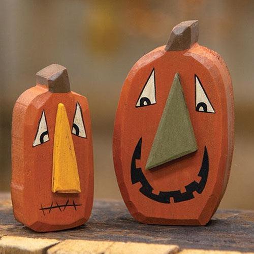 2 Set Funny Face Chunky Jack O Lantern Sitters - The Fox Decor