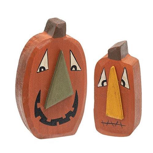 2 Set Funny Face Chunky Jack O Lantern Sitters - The Fox Decor