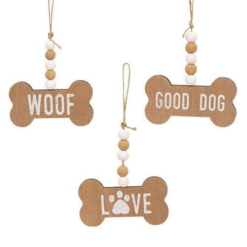 Good Dog Beaded Bone Ornament 3 Asstd - The Fox Decor
