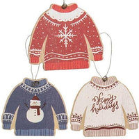 Happy Holidays Wooden Sweater Ornament 3 Asstd - The Fox Decor