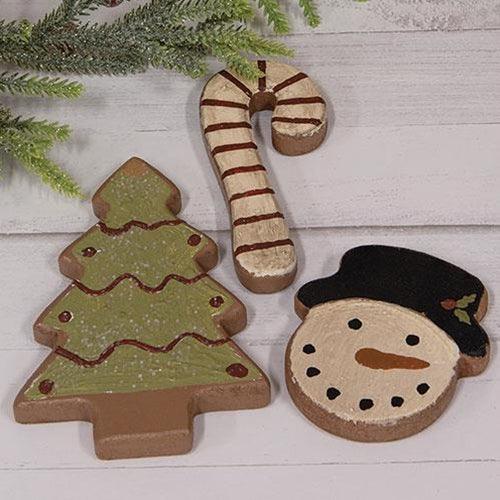 3 Set Snowman Candy Cane & Tree Wooden Christmas Cookies - The Fox Decor