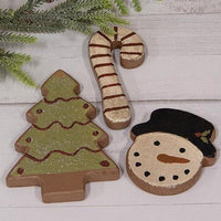 3 Set Snowman Candy Cane & Tree Wooden Christmas Cookies - The Fox Decor