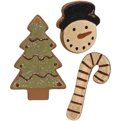 3 Set Snowman Candy Cane & Tree Wooden Christmas Cookies - The Fox Decor