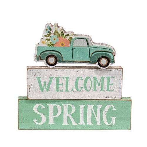 3 Set Welcome Spring Blocks w Flower Truck - The Fox Decor