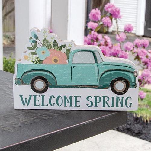 Welcome Spring Flower Truck Block - The Fox Decor