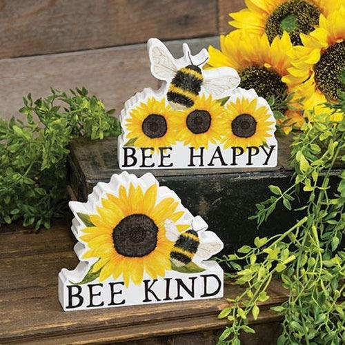 Bee Kind Happy Bee & Sunflower Block 2 Asstd - The Fox Decor