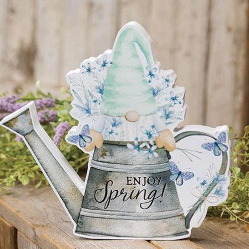 Enjoy Spring Gnome in Watering Can Chunky Sitter - The Fox Decor