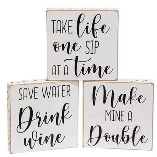 One Sip at a Time Polka Dot Square Block 3 Asstd - The Fox Decor