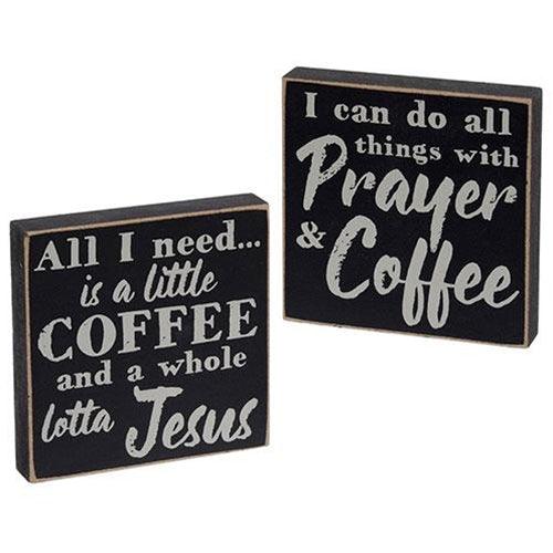 Coffee & Prayer Square Block 2 Asstd - The Fox Decor
