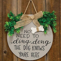 The Dog Knows You're Here Round Sign w Greenery & Burlap Bow - The Fox Decor