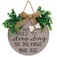 The Dog Knows You're Here Round Sign w Greenery & Burlap Bow - The Fox Decor
