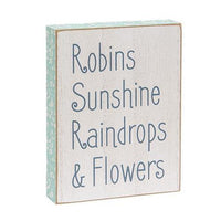 Robins Sunshine Raindrops & Flowers Distressed Wooden Block Sign - The Fox Decor