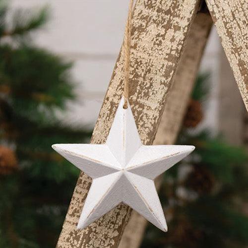 Distressed White Wooden Sparkle Star Ornament - The Fox Decor