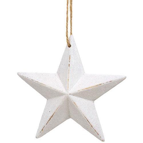 Distressed White Wooden Sparkle Star Ornament - The Fox Decor