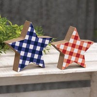 2 Set Blue & Red Plaid Wooden Stars - The Fox Decor