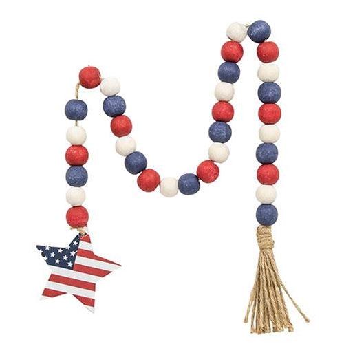 Red White & Blue Flag Star Beaded Garland - The Fox Decor