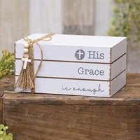 His Grace is Enough Wooden Book Stack - The Fox Decor