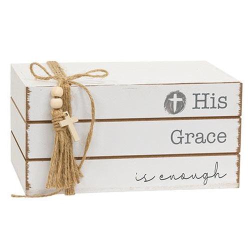 His Grace is Enough Wooden Book Stack - The Fox Decor