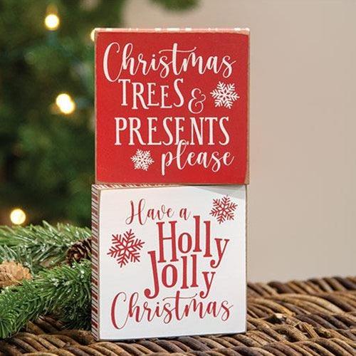 Holly Jolly Christmas Trees Square Block 2 Asstd - The Fox Decor