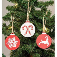 Sparkle Reindeer Candy Canes or Snowflake Wooden Bulb Ornament 3 Asstd - The Fox Decor