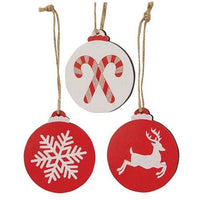 Sparkle Reindeer Candy Canes or Snowflake Wooden Bulb Ornament 3 Asstd - The Fox Decor