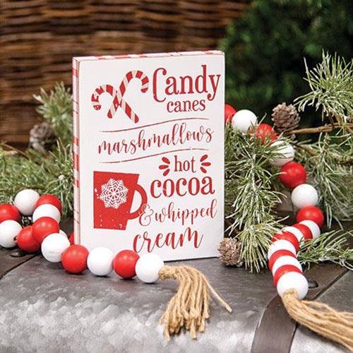Candy Canes Marshmallows Hot Cocoa Wooden Block Sign - The Fox Decor
