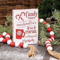 Candy Canes Marshmallows Hot Cocoa Wooden Block Sign - The Fox Decor