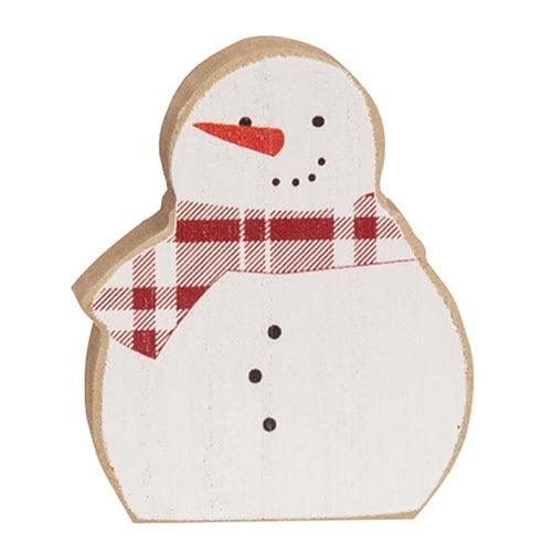 2 Set Snowmen w Scarves Chunky Wooden Sitters - The Fox Decor