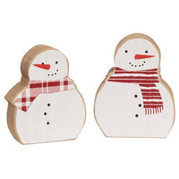 2 Set Snowmen w Scarves Chunky Wooden Sitters - The Fox Decor