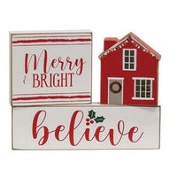 3 Set Merry & Bright Believe House Wooden Blocks - The Fox Decor