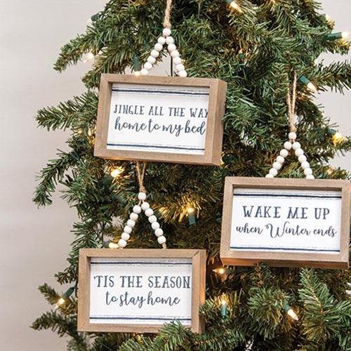 Tis the Season Frame w Beaded Hanger 3 Asstd - The Fox Decor