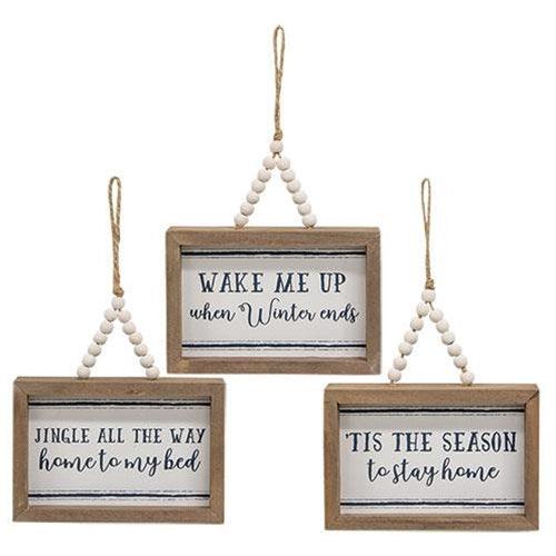 Tis the Season Frame w Beaded Hanger 3 Asstd - The Fox Decor