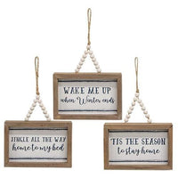 Tis the Season Frame w Beaded Hanger 3 Asstd - The Fox Decor