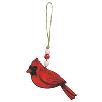 Wooden Cardinal Ornament w Beaded Jute Hanger - The Fox Decor