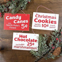 Candy Canes Hot Chocolate or Cookies Sign Ornament 3 Asstd - The Fox Decor