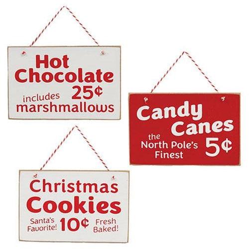 Candy Canes Hot Chocolate or Cookies Sign Ornament 3 Asstd - The Fox Decor